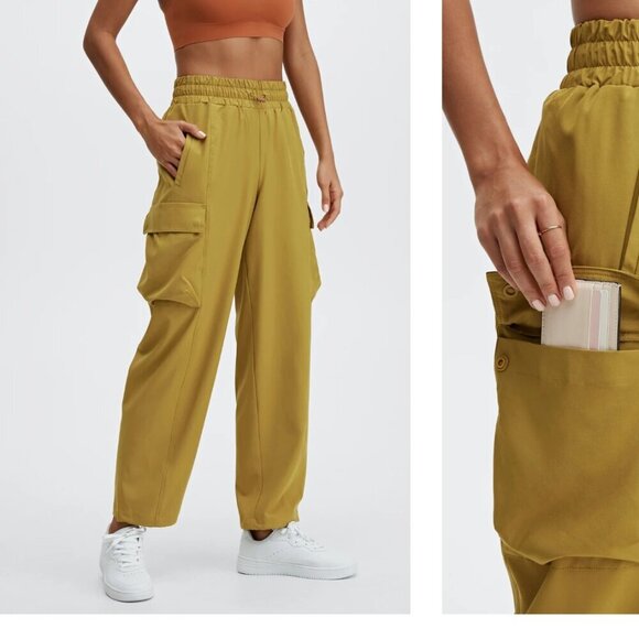 Eleanor Cargo Track Pant Drawstring Waist and Ankles Warm Olive Size Large - Picture 1 of 7